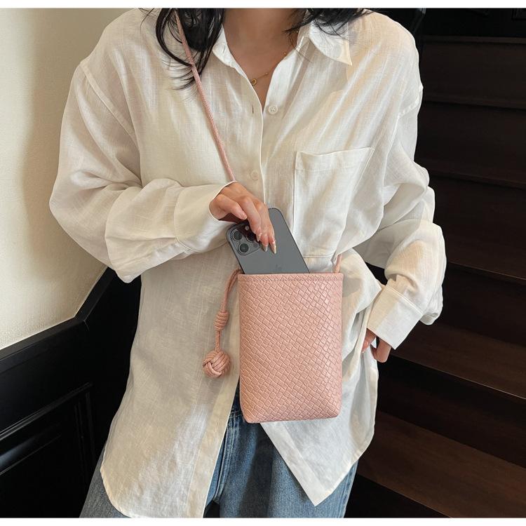 Versatile bucket bag femininity new summer simple fashion shoulder bag woven oblique span bag