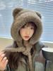 Cute Plush Bear Ears Hat Female Autumn and Winter Warm Ear Protection Big Head Circumference Shows a Small Tide