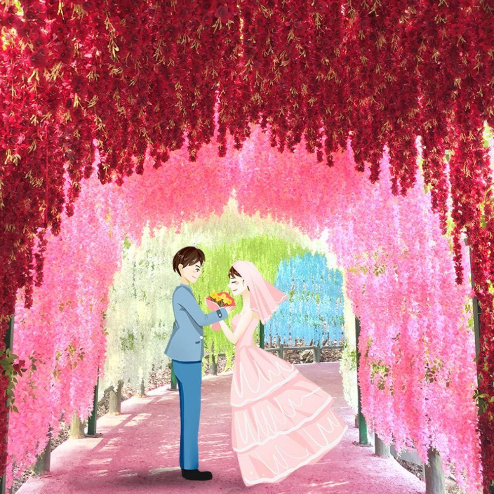 10PCS Multicolor Vine Wreath Silk Petals Flower Vine Garland Silk Flowers String  Scene Ornament