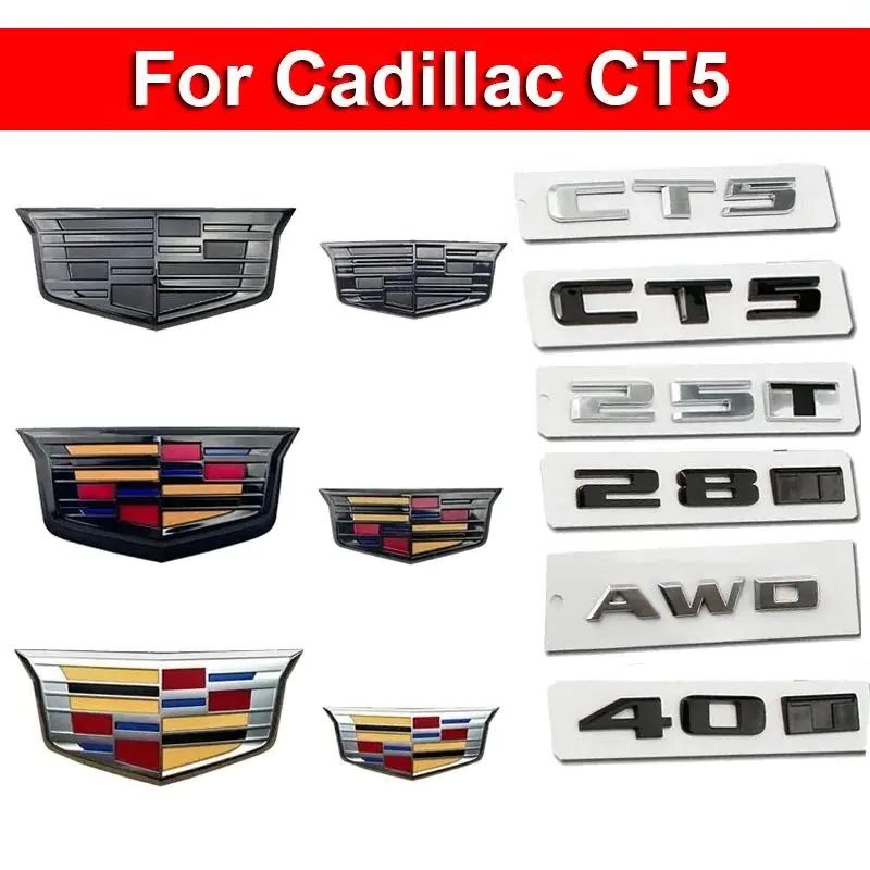 For Cadillac CT5 AWD 25T 28T 40T ABS Car Front Grille Emblem Cover Rear Trunk Badge Stickers Tail Displacement Decal Accessories