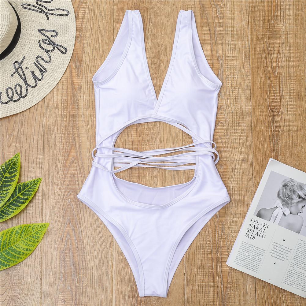 Dámské plavky Jednobarevné Stahovací šňůrka na zádech Kravata Sexy Vystřihovánka Tanga Jednodílné Plavky Bikiny Plážové oblečení Plavky