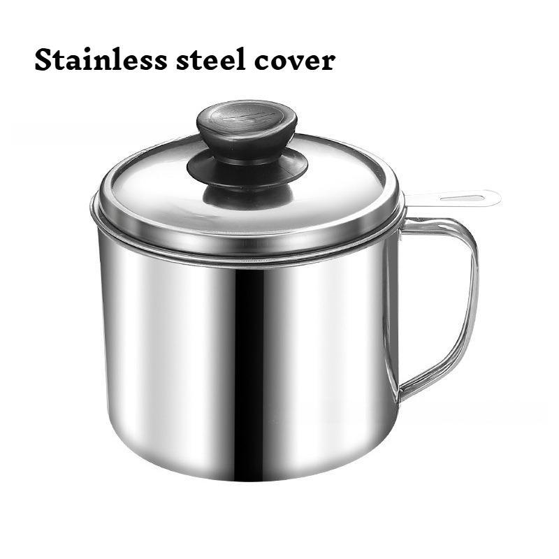 Stainless Steel Oil Filter Pot Household Cooking Oil Storage Can with Strainer Cover Easy-Grip Handle Oil Container Kitchen Tool