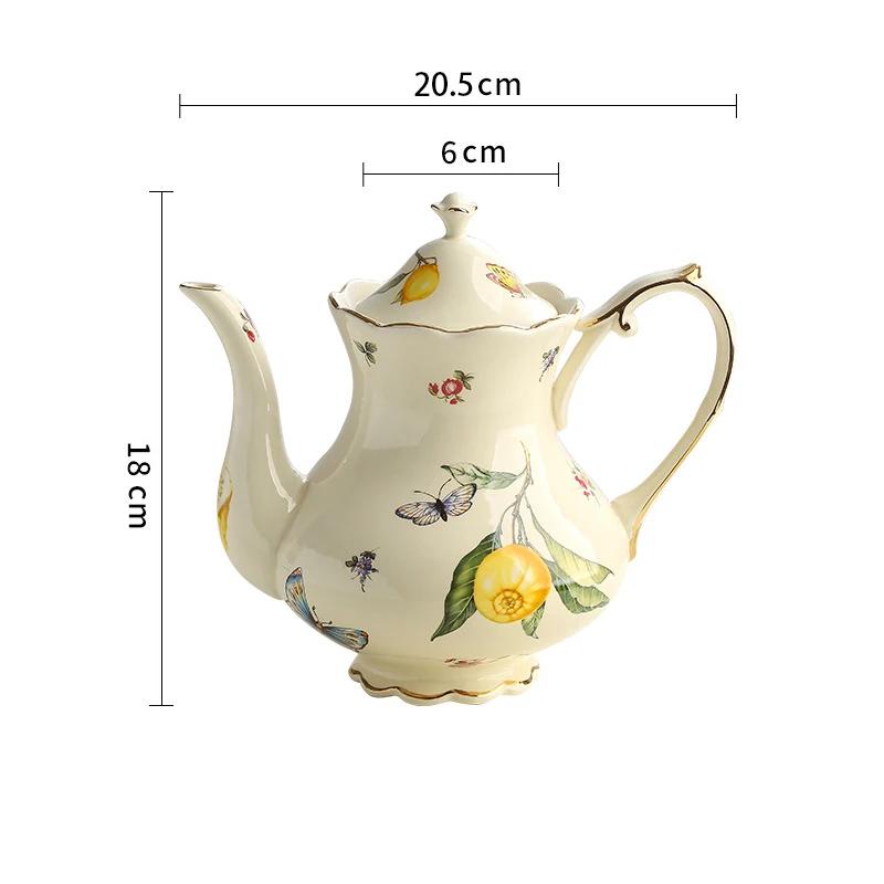 European Ceramics Coffee Cup and Saucer Elegant Lemon Pattern European Style Teapot Coffee Mug with Dessert Spoon Gift for Mom