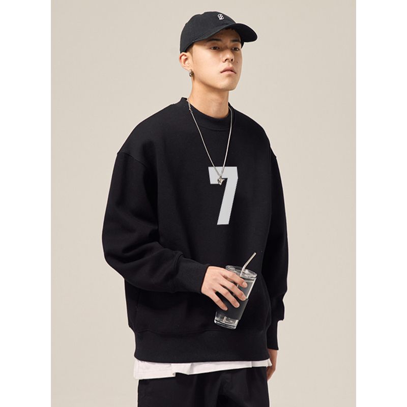 Heods Large Size 7 Crew Neck Sweatshirt for Men, No Hood, Trendy Brand Pullover, American Style, Heavyweight, Loose Fit Top for Autumn and Winter