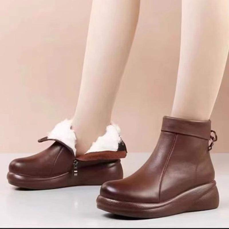 Thick-soled Warm Muffin Short Boots Women's Winter New Round-head Thickened Cotton Boots Martin Velvet Leather Boots