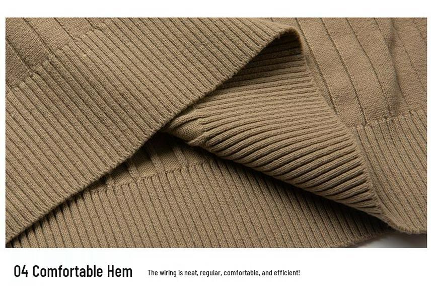 Men's Autumn/Winter Vertical Stripe Half High Collar Zip Knit Sweater