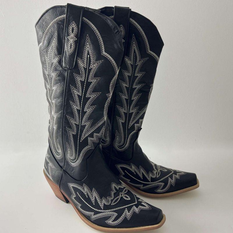 Fashion IPPEUM Red Western Cowboy Boots For Women Embroidered Pointed Toe Shoes Free Shipping Knee High Wide Calf Cowgirl Boots