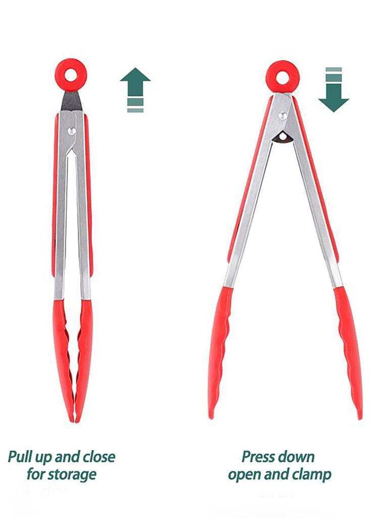 7.8Inch Silicone BBQ Grilling Tong Stainless Steel Food Clip Non-slip Cooking Clip Salad Bread Serving Tools Kitchen Accessories