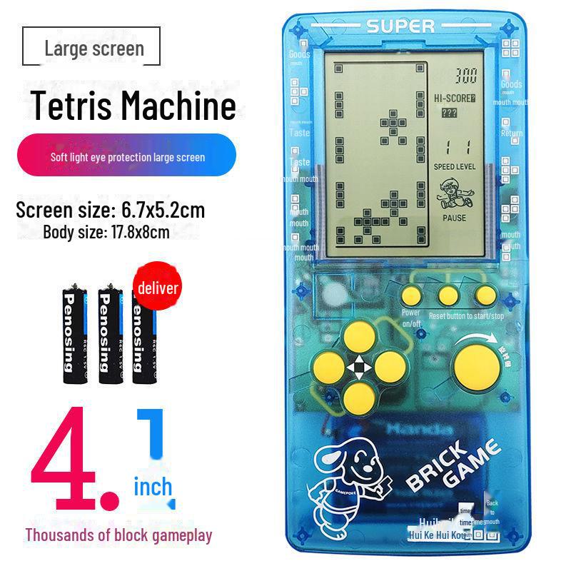 "2023 Nostalgic Tetris Game Console, 4.1-Inch Screen, Transparent Frosted Shell, Handheld"