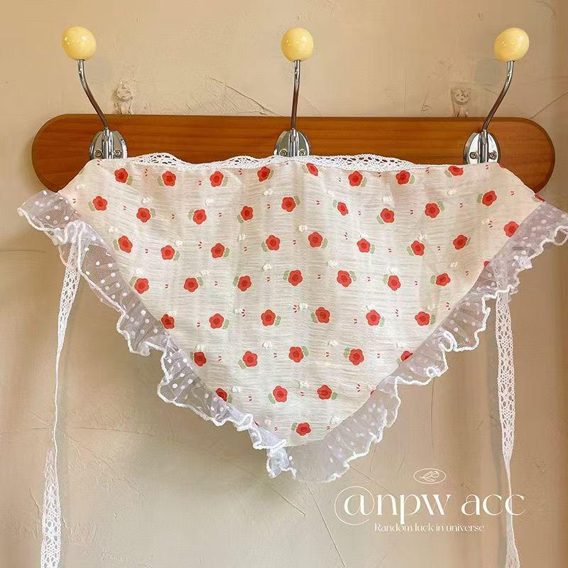 2025 Pastoral Style Lace Triangle Scarf & Plaid Ribbon Hairband