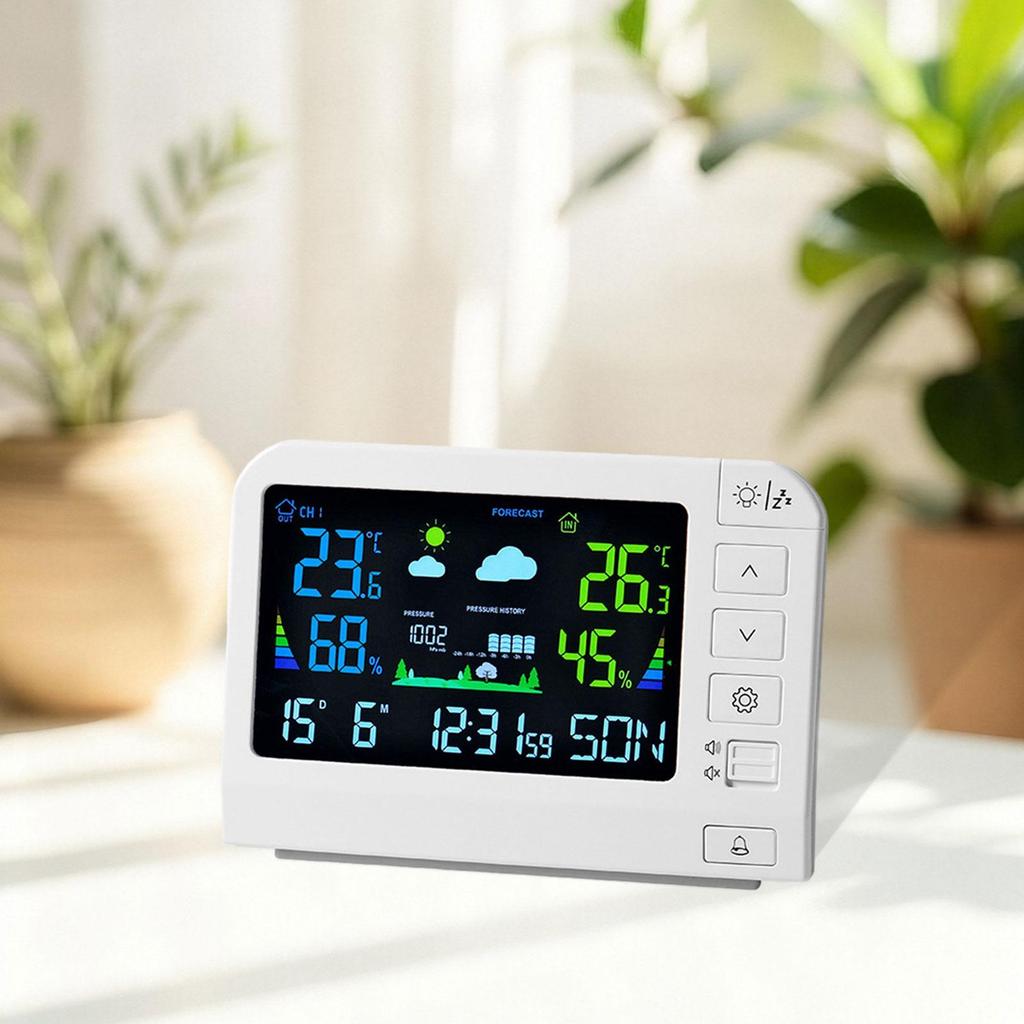 Weather Station with Backlight, Practical Weather Clock Temperature and Humidity Detection for Study Room Shelf Bedside Table