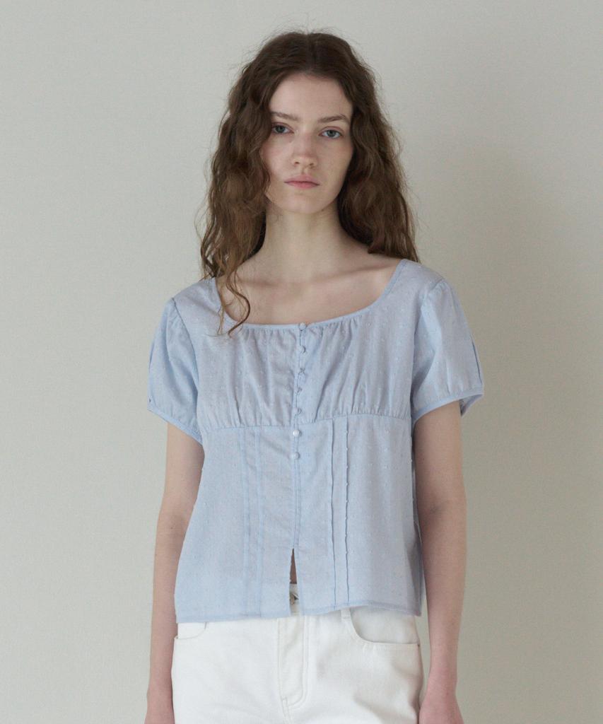 Tudument Polka Dot Puff Sleeve Blouse Light Blue