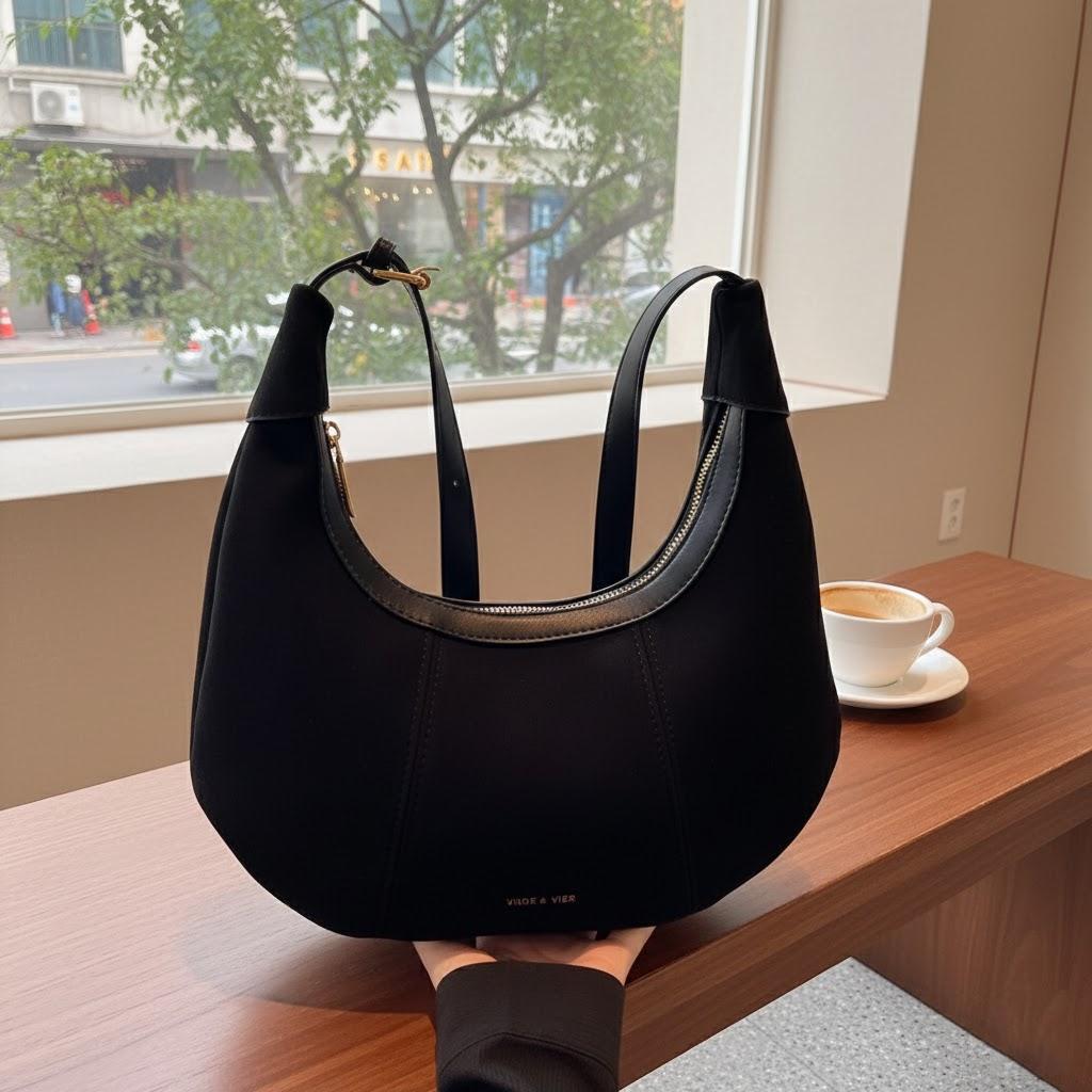 

Retro Fashion Crossbody Shoulder Bag for Women PU Leather Small Bag Textured Surface Adjustable Strap Underarm Purse чорний