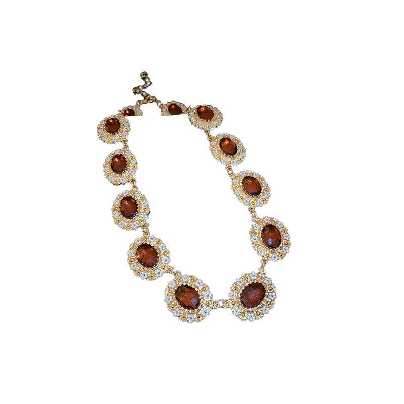 Retro Rhinestone Floral Necklace Set - Elegant European & American Style