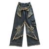 Vintage High Street Wide Leg Jeans American Retro Style Loose Fit Denim Pants Women Spring Summer