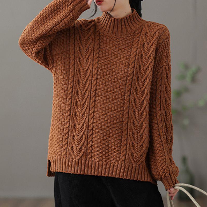 Plus Size Women's Autumn Winter Knitted Sweater Loose Half Turtleneck Loose Bottoming Shirt Pullovers