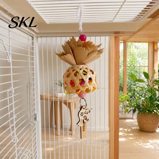 Parrot Playtime Toy Shredder Ball Toy, Bamboo Bird Foraging with Paper Enrichment Strips, Shredding for Parakeet Conure Cockatiel Lovebird Natural