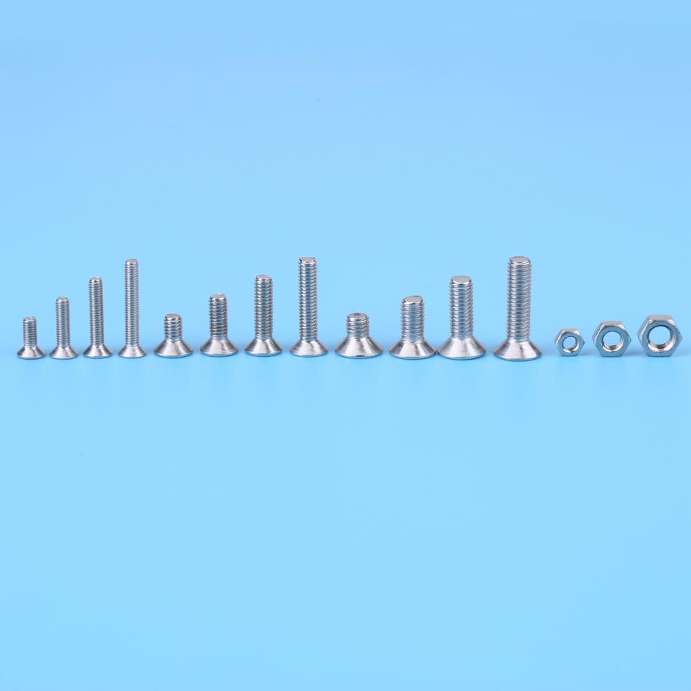 440pcs M3 M4 M5 Stainless Steel Hex Socket Flat Head Screw Bolts and Nuts Kit
