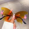 Rimless Butterfly Designer Shades Fashion Crystal Gradient Sunglasses Oversize Decoration Party Women's Sun Glasses