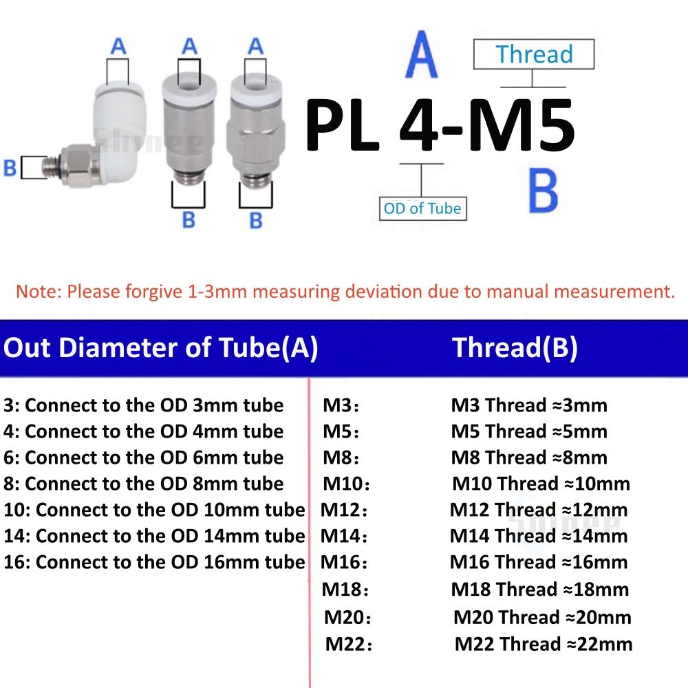 Pneumatic Air Connector Fitting PC PL 4mm 6mm 8 10 Thread M5 M6 M8 M10*1.0 M12 M14 M22 1 Way Hose Fittings Pipe Quick Connectors