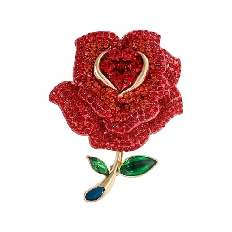 Изящная Брошь-Роза со Встроенными Кристаллами Портативная Металлическая Конструкция Аксессуар от Офиса до Вечернего Наряда красный