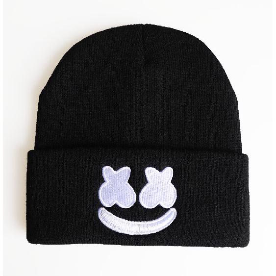 

New Hip-Hop Ski Hat with Smiley Face and Marshmallow Embroidery Knit Hat Marshmello Woolen beanie hat Adjustable