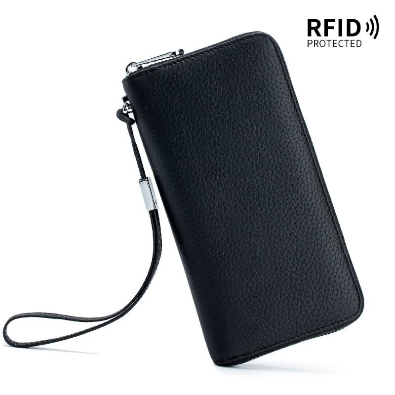 Women's wallet long leather RFID first layer cowhide clutch bag soft leather simple wallet mobile phone bag men