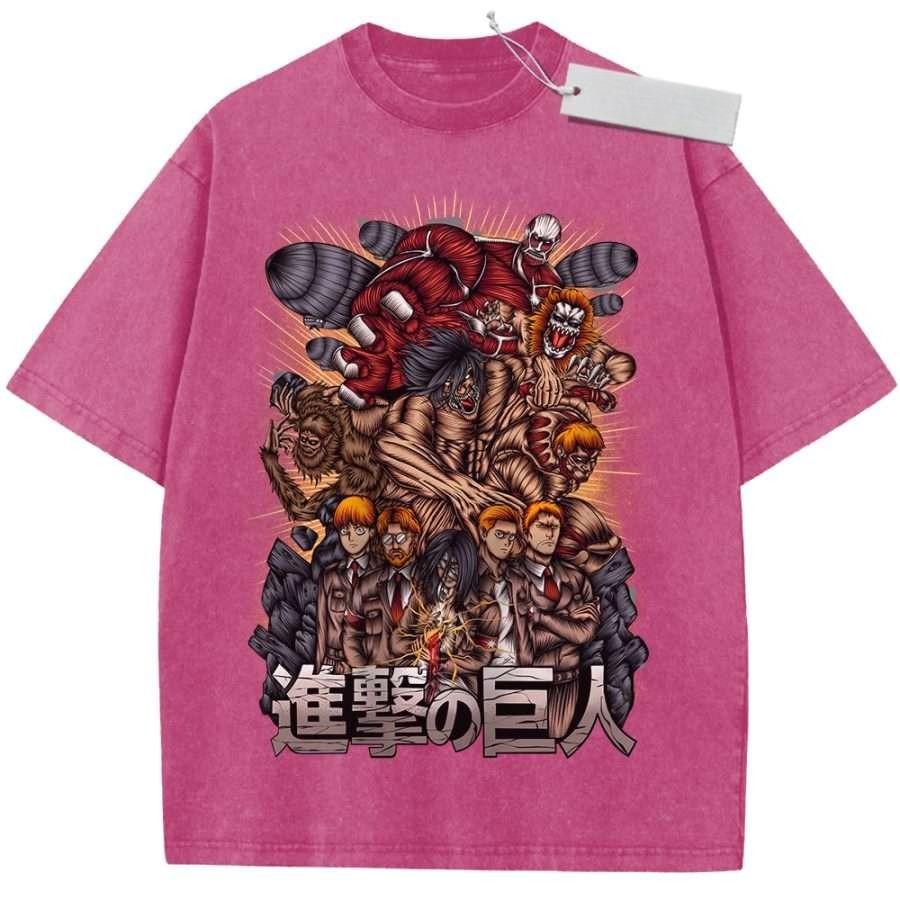 Unisex Washed Black Vintage Tshirt Attack On Titan Survey Corps Highquality Fabric for Home Leisure Travel Shopping
