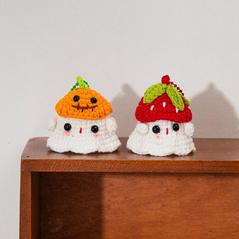 Halloween Cute Ghost Crochet Pendant Desktop Handmade Weaving Decor Creative Halloween Party Gift Backpack Keychain Accessories