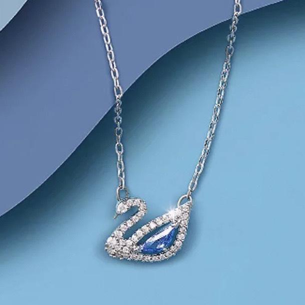 Luxury Blue Tear Swan Pendant Necklace with Full Diamond Accents - Elegant Water Drop Collarbone Chain