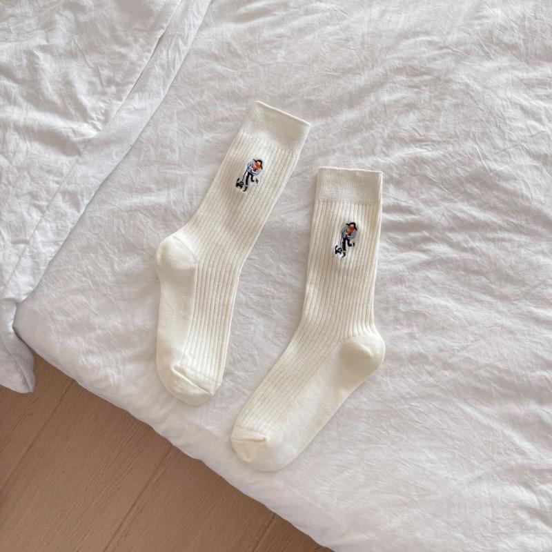 

Носки до середины икры с вышивкой для маленькой девочки, эскиз, простой стиль, высококачественные махровые носки, носки с вышивкой двойной иглой для девочек 1 pair молочный белый