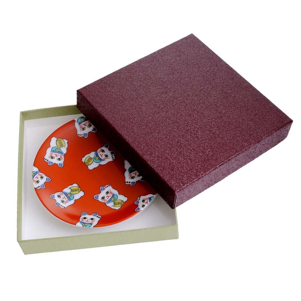 Small miniature lucky cat cat Kutani stylish interior Click Post shipping plate, plate, design, pattern, ceramic, ware, 9.5cm, auspicious, decoration,