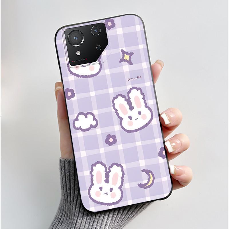 Custodia per Asus ROG Phone 8 Custodia per Telefono ROG 8 Pro Lusso Carino Coniglio Amore Divertente Nero Morbido TPU Silicone Cover Posteriore Protettiva