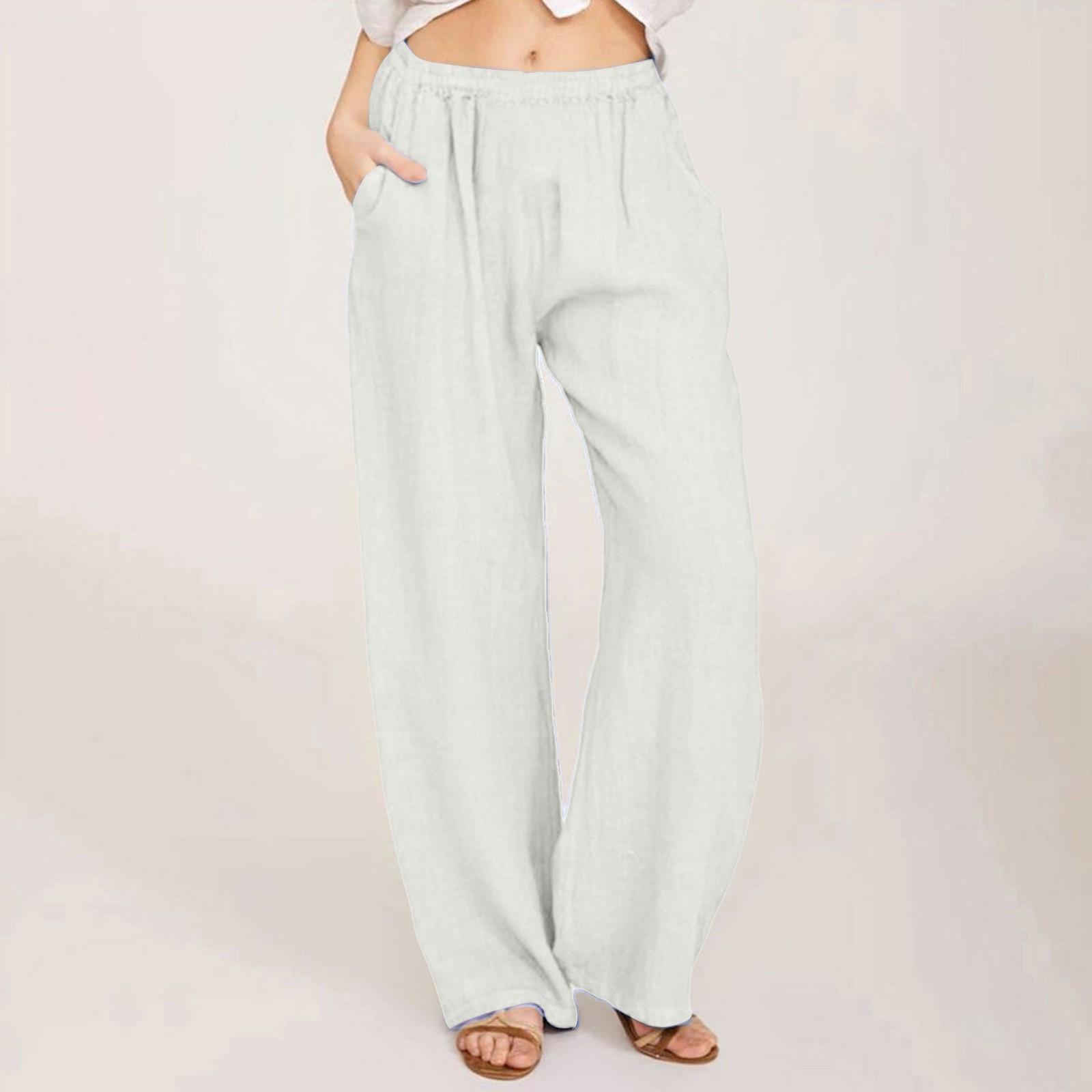 

Женские повседневные прямые брюки, однотонные повседневные длинные брюки с карманами XL белый