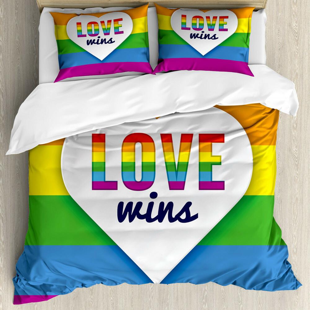 Conjunto de Capa de Edredom Pride Poliéster Pessoas Celebrando o Dia Internacional da Comunidade LGBT com Design Listrado Colorido Conjunto de Cama