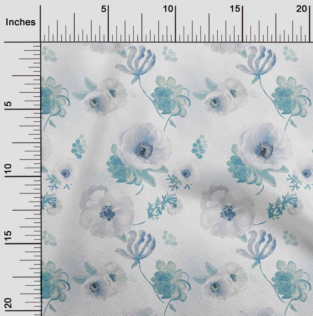 oneOone Cotton Flex Light Gray Fabric Florals Dress Material Fabric Print Fabric By The Yard 40 Inch