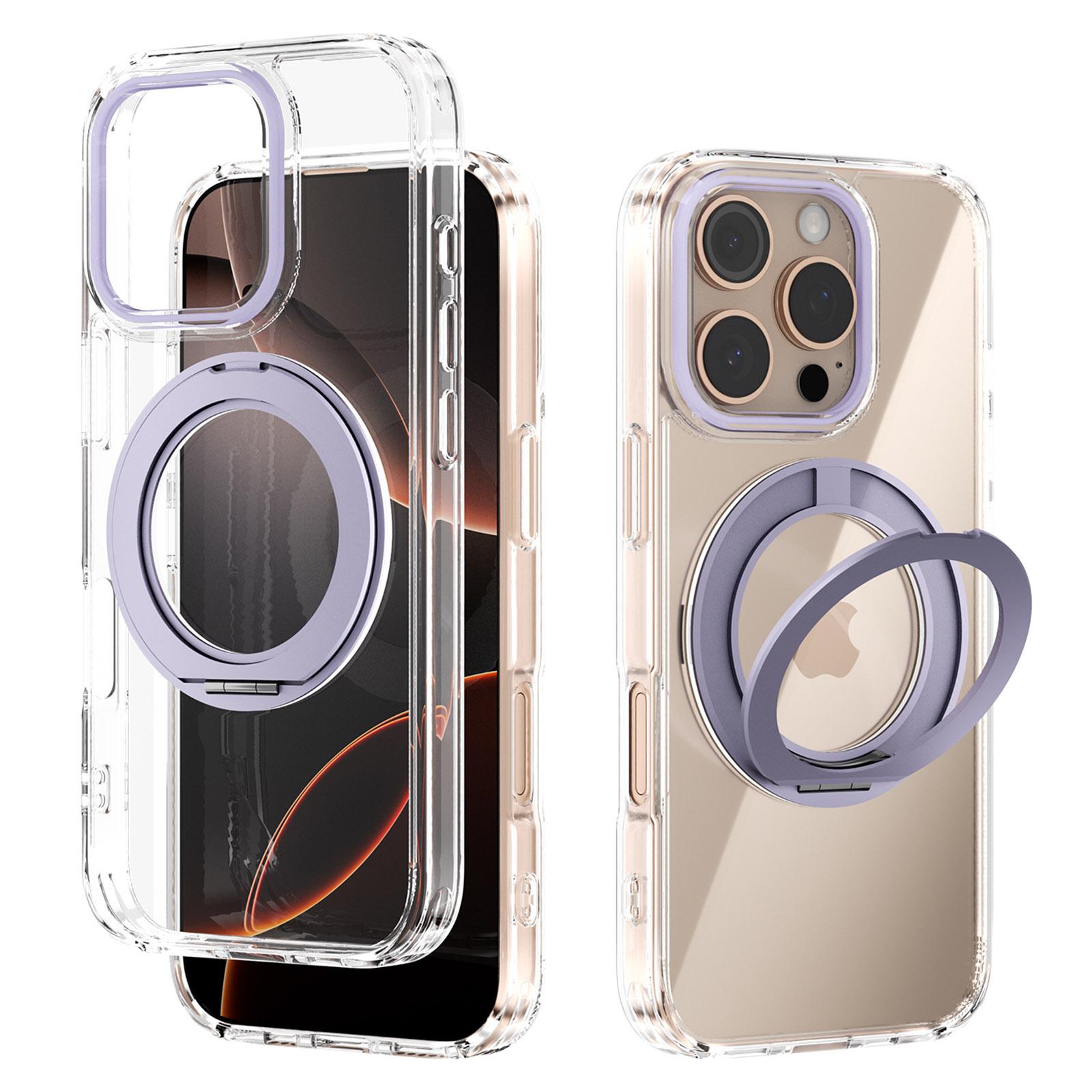 

ABEEL Q-LUCK For iPhone 16 Pro Magnetic Case Rotating Kickstand Shockproof TPU + PC Phone Back Cover