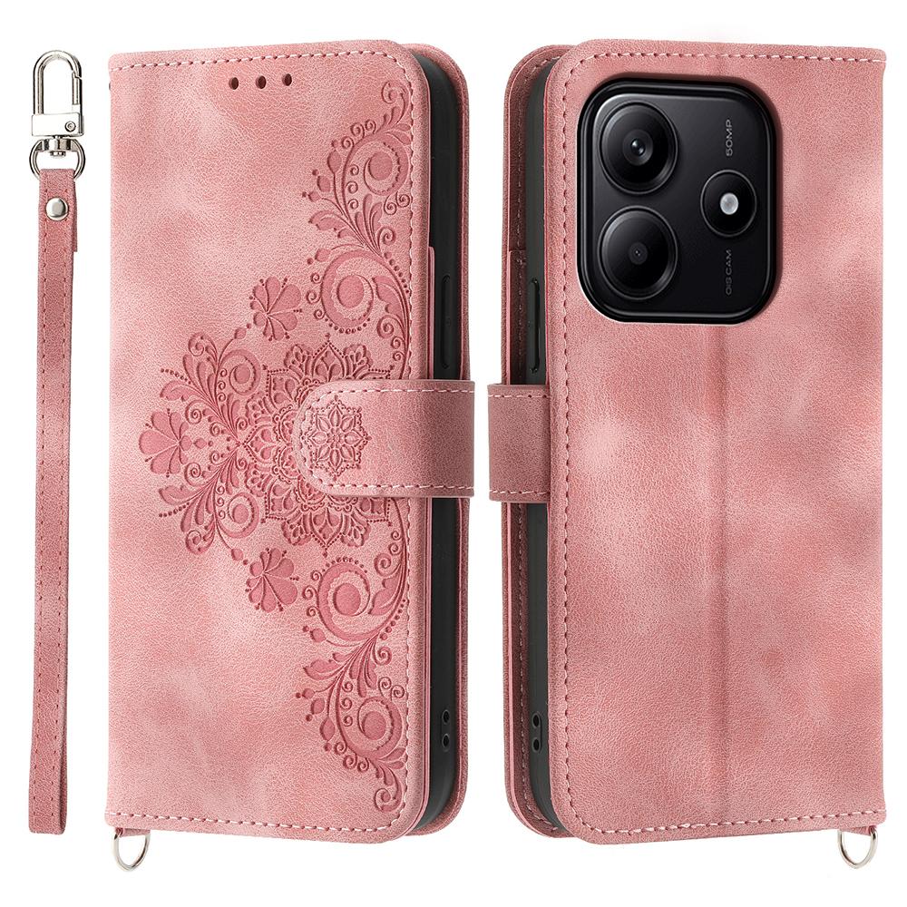 For Xiaomi Redmi Note 14 5G Case Flower Pattern PU Leather Wallet Phone Cover with Strap