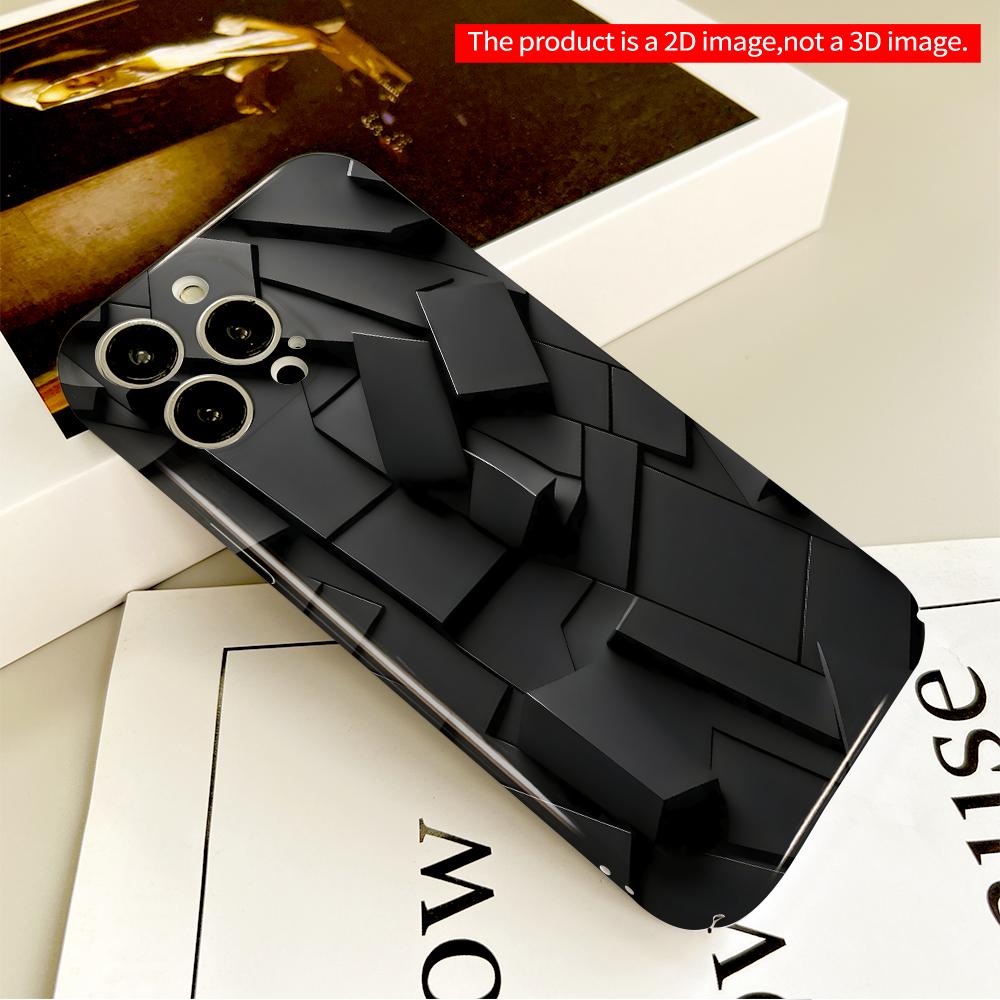 2DFlat Black Geometric Fragment Design Phone Case All inclusive film hard phone case, compatible with iPhone 18 Pro Max 17 16 15 14 13 12 11