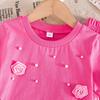 Girls' Rose & Pearl 2Pcs Short Sleeve Top & Pants Outfit