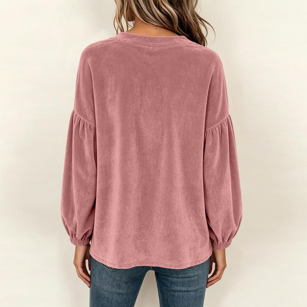 Women's Casual Velvet Sleeve Round Neck Top