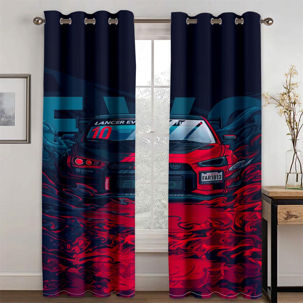 Mode Comic Graffiti Rennwagen Cool Jungen Kinder Männer 2 Stück Lichtfilter Vorhang für Wohnzimmer Schlafzimmer Fenster Drapierung Dekor