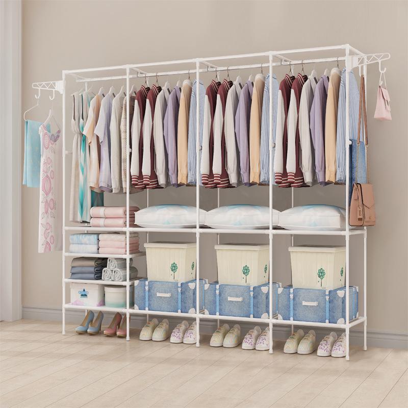 Floor-Standing Multi-Layer Coat and Clothes Rack with Storage Shelves for Dormitory or Home Use