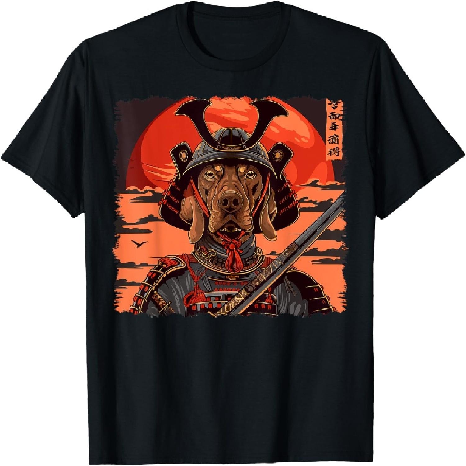 Vizsla Dog Japanese Art Samurai Ukiyo-e Vintage T-Shirt for Men Women Girls Kids S