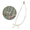 Delicate Beaded Choker Necklace with Bowknot Pendant Stylish Collar Necklaces Adjustable Chain  for Women and Girls
