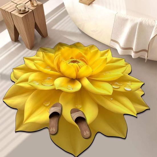 Diatomaceous Earth Floor Mat 3D Realistic Floral Design Bath Mat Non-Slip Absorbent Mat Quick-Drying Easy to Clean Shower Rug