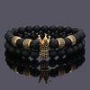 Luxury Natural Black Stone Crown Ball Charm Man Bracelet Women Beaded Bracelets Jewelry Valentines Day Gift