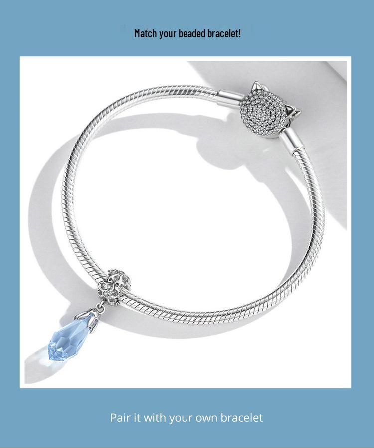 Sterling Silver Snowflake Ice Crystal Pendant Bracelet with Light Blue Zircon and Platinum Plating