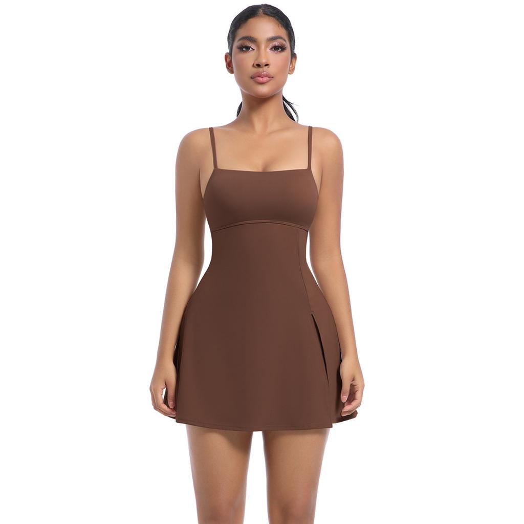 Anti Glare Base Sports Dress With Chest Cushion, Breathable Outdoor Golf Backless Camisole, Yoga Tennis Skirt For Women