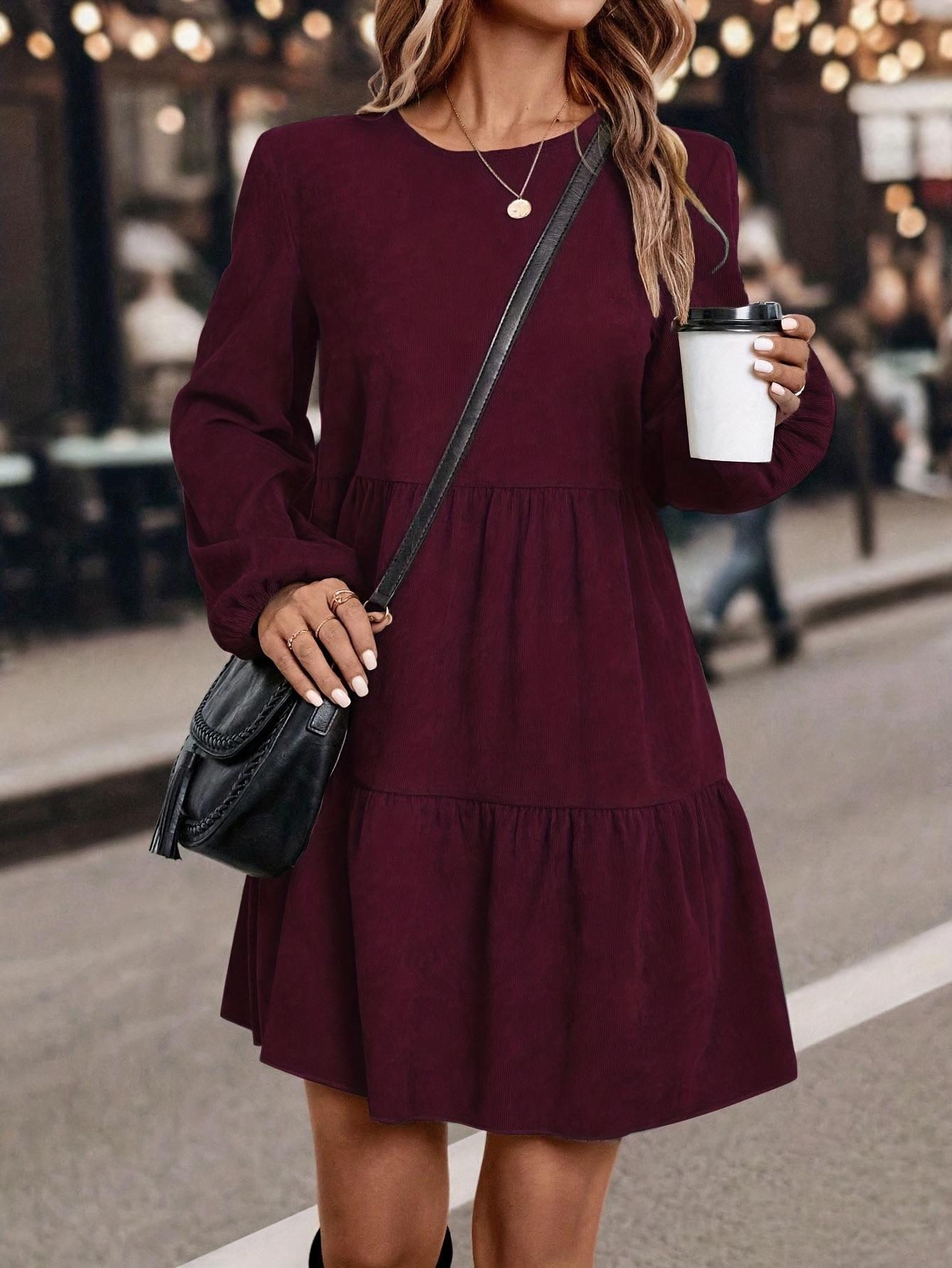 European Style Fall Women Clothing Long Sleeve Round Neck Maxi Dress S